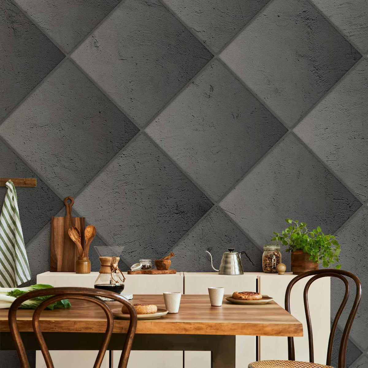 Fototapete - Grey symmetry - geometric pattern in concrete pattern with light joints