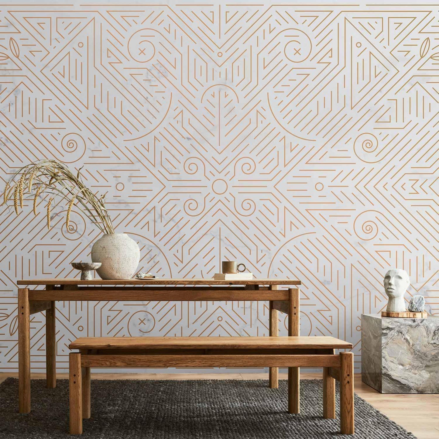 Fototapete - Geometric Pattern Shades of Gold and Marble Stone Artgeist
