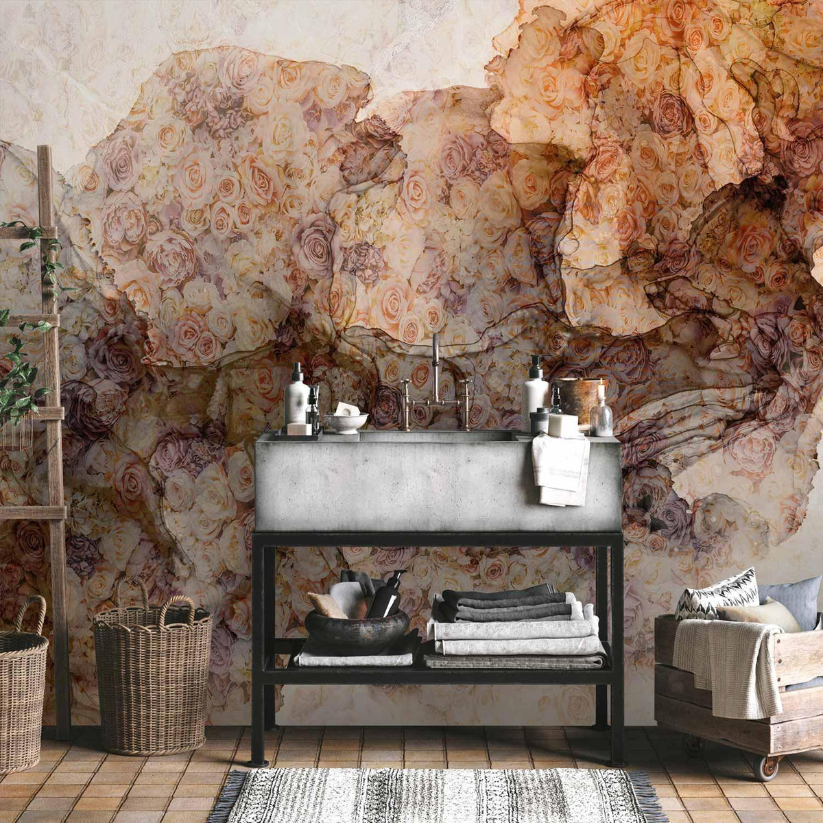 Fototapete Rosen Gewebt - Romantische Rosenmotive in sanften Farbtönen