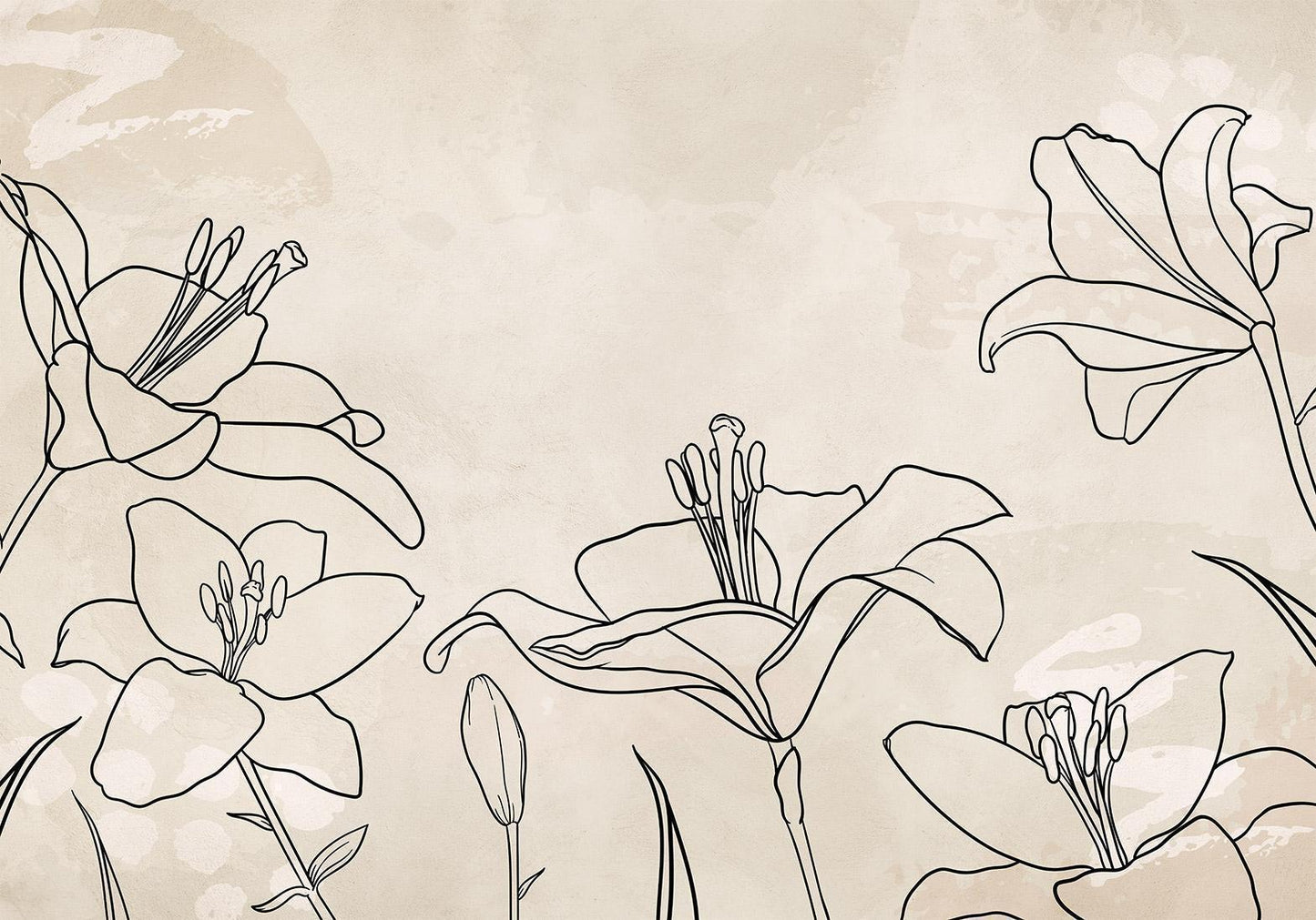 Tapeten-Muster Naturskizze - Botanische Line-Art Wandgestaltung - Sawelt