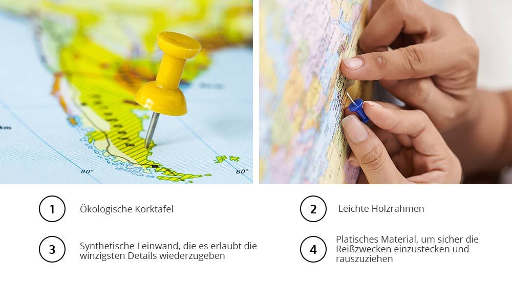 Korkbild Pinnwand Saphirblaue Weltkarte - Elegante Kontinente auf tiefblauem Hintergrund
