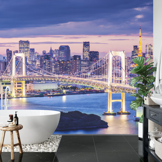 Tokio Skyline – Fototapete mit Stadtpanorama bei Nacht