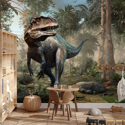 Fototapete Realistische Dinosaurier und Palmen – Abenteuer für Kinderzimmer