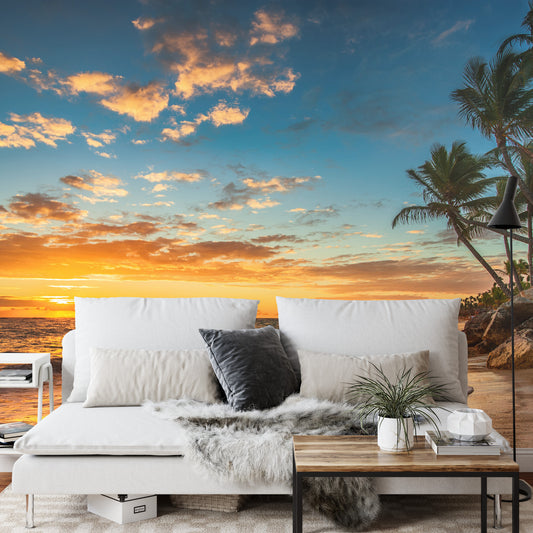 Fototapete Strand der Träume – Landschaft mit Meer und Strand bei Sonnenuntergang