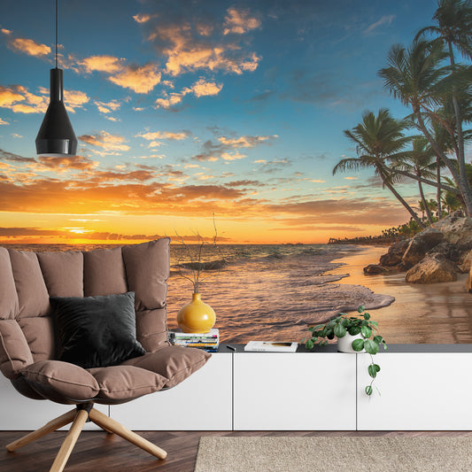 Fototapete Strand der Träume – Landschaft mit Meer und Strand bei Sonnenuntergang