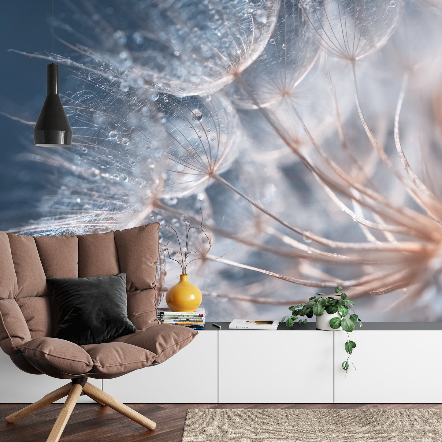 Fototapete Pusteblume mit Tautropfen - Sanfte Makro-Aufnahme