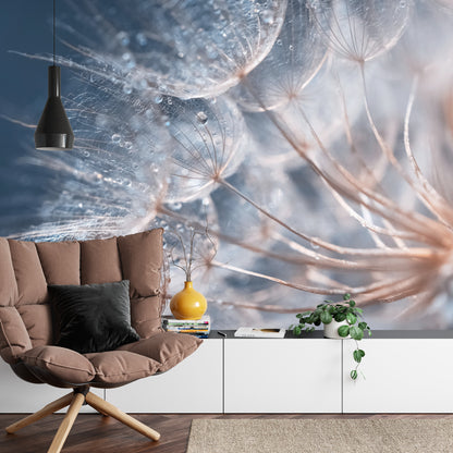 Fototapete Pusteblume mit Tautropfen - Sanfte Makro-Aufnahme