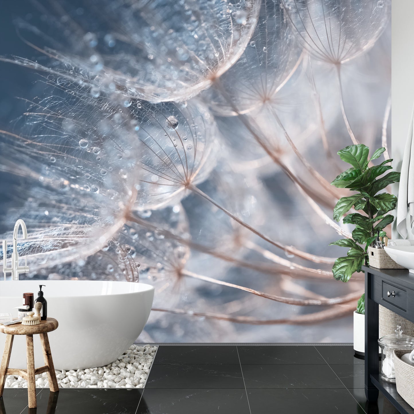 Fototapete Pusteblume mit Tautropfen - Sanfte Makro-Aufnahme