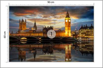 Fototapete London bei Nacht – Beleuchtete Skyline mit Big Ben