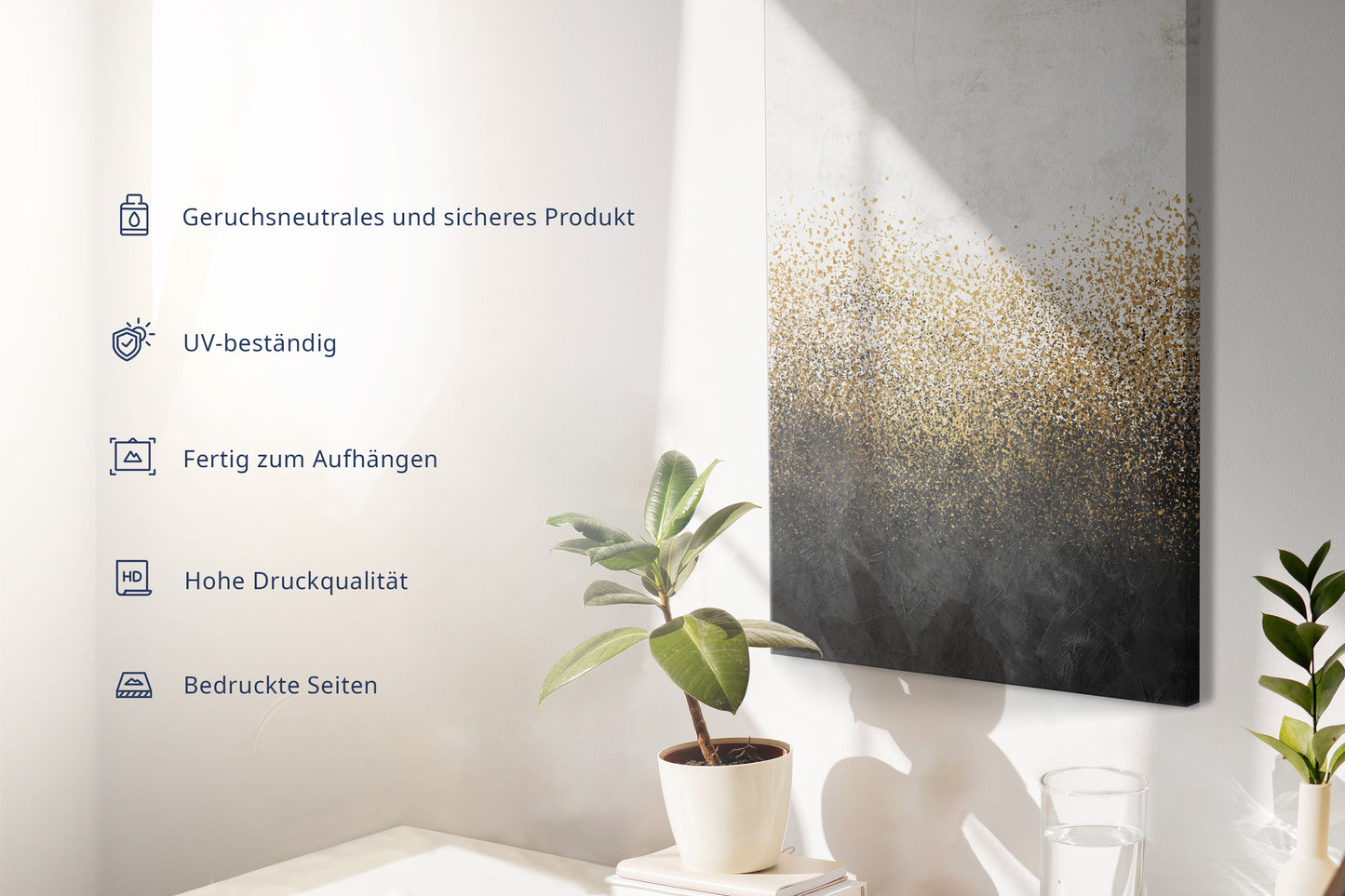 Blütenglanz in Gold – Elegantes Leinwandbild mit stilvollem Blumenmotiv