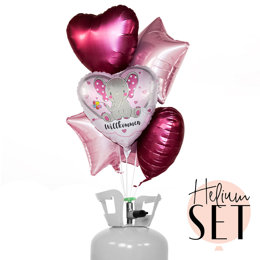 Helium Set - Elefant Willkommen Rosa