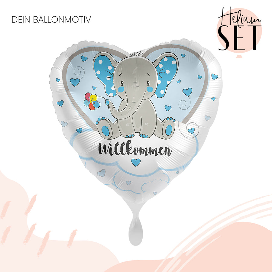 Helium Set - Elefant Willkommen Hellblau