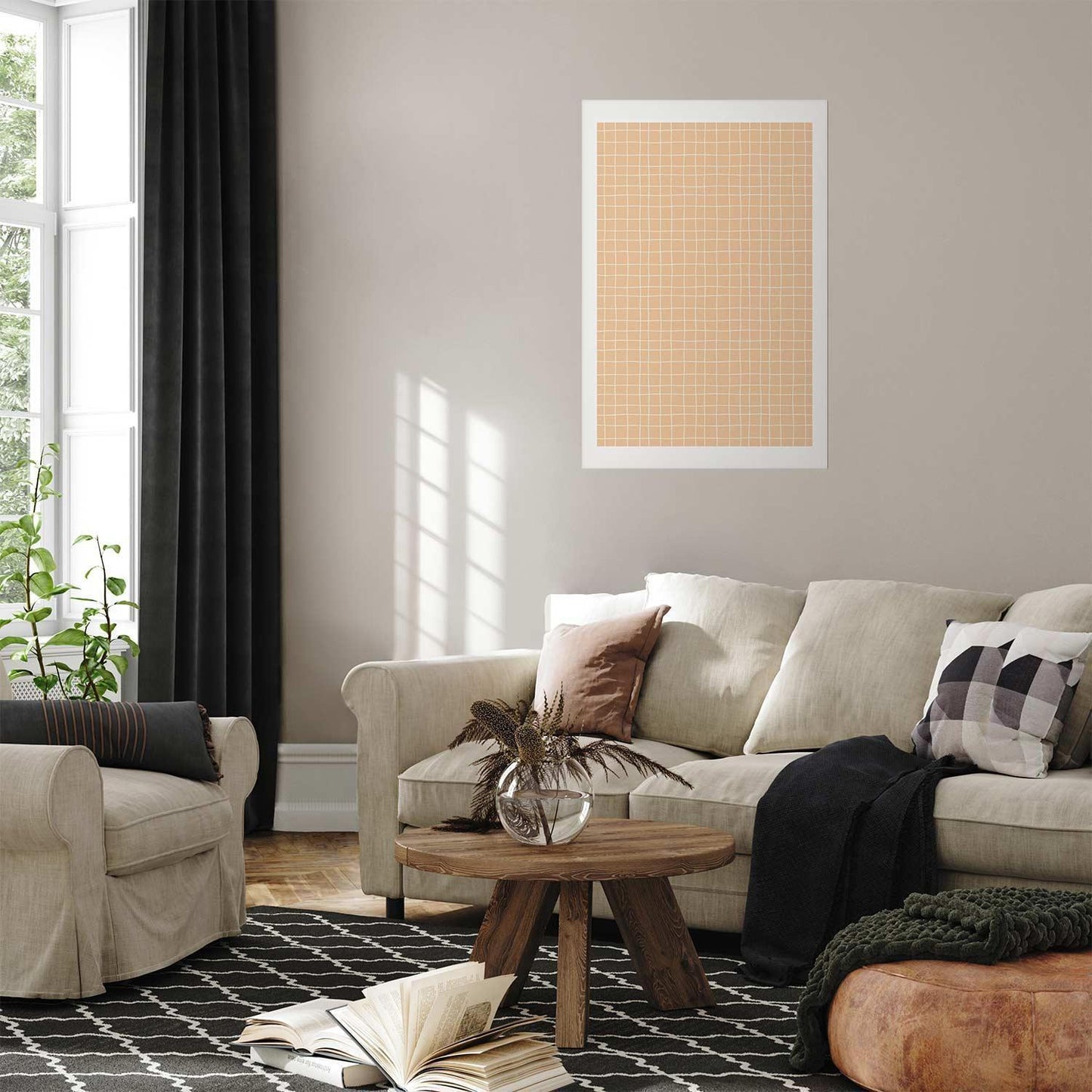 Poster - Lines and Noise - a wavy grid in shades of orange Artgeist