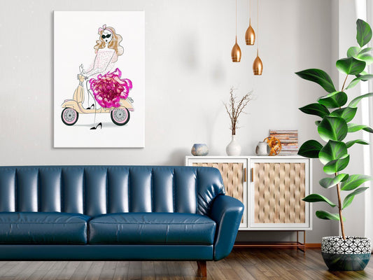 Leinwandbild - Girl on a Scooter (1 Part) Vertical Artgeist