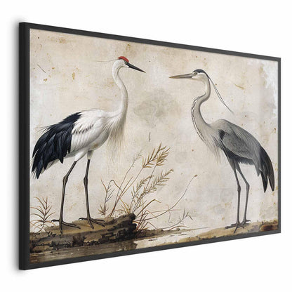 Poster - Birds from an Old Engraving - vintage-style illustration of a heron and a crane