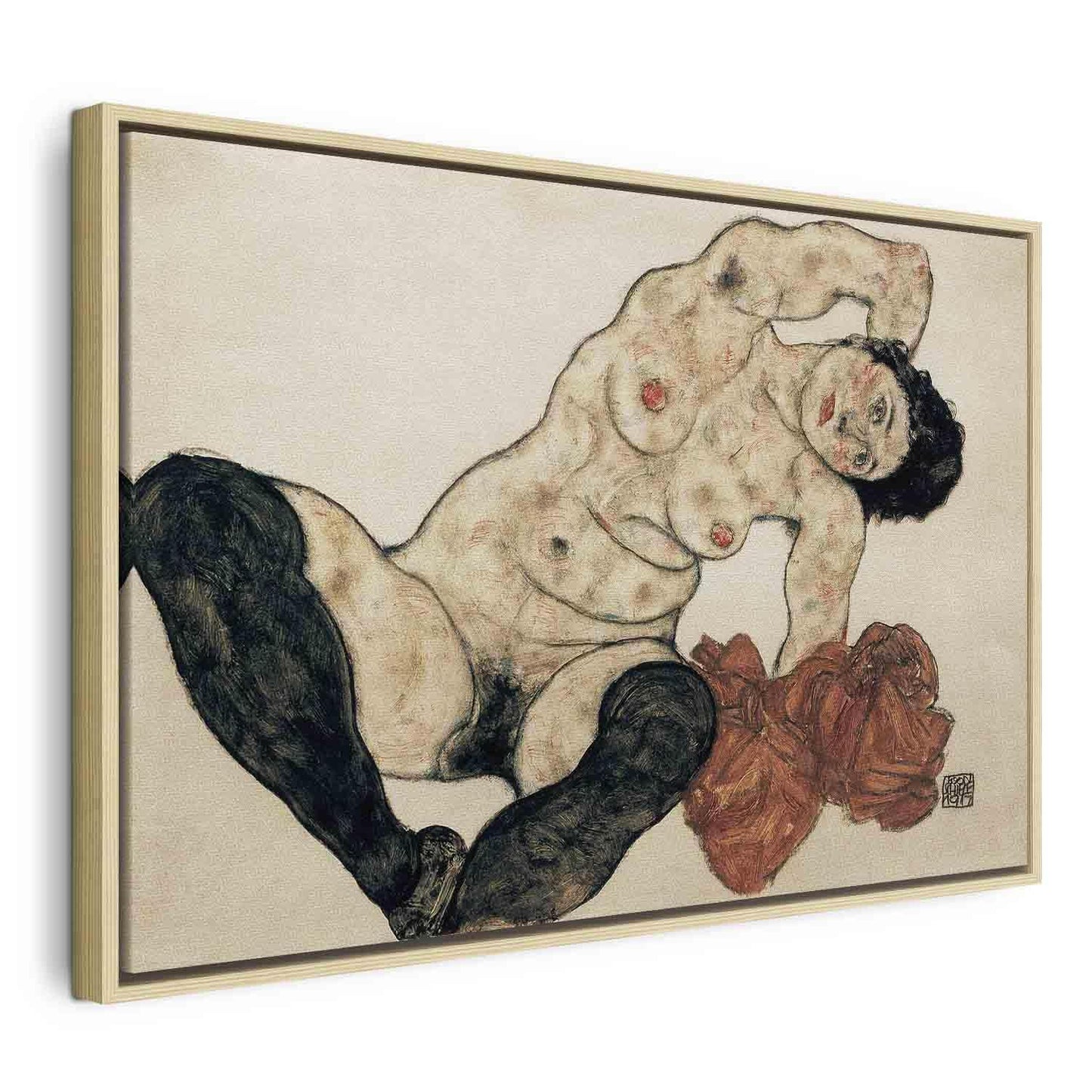 Leinwandbild - Liegender Akt mit gelbem Handtuch (Egon Schiele) Artgeist