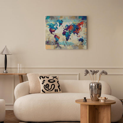 Malen nach Zahlen - World Map (Blue & Red)