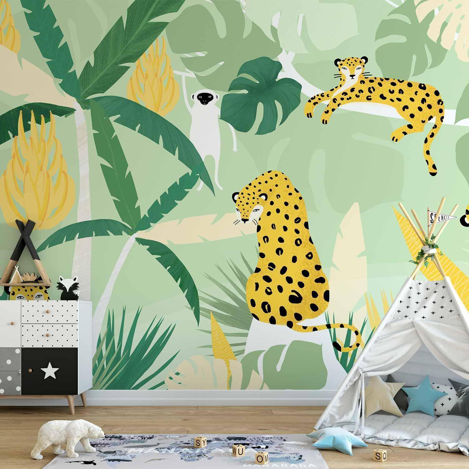 Fototapete - Cheetahs in the jungle - landscape with animals in the tropics for children Artgeist
