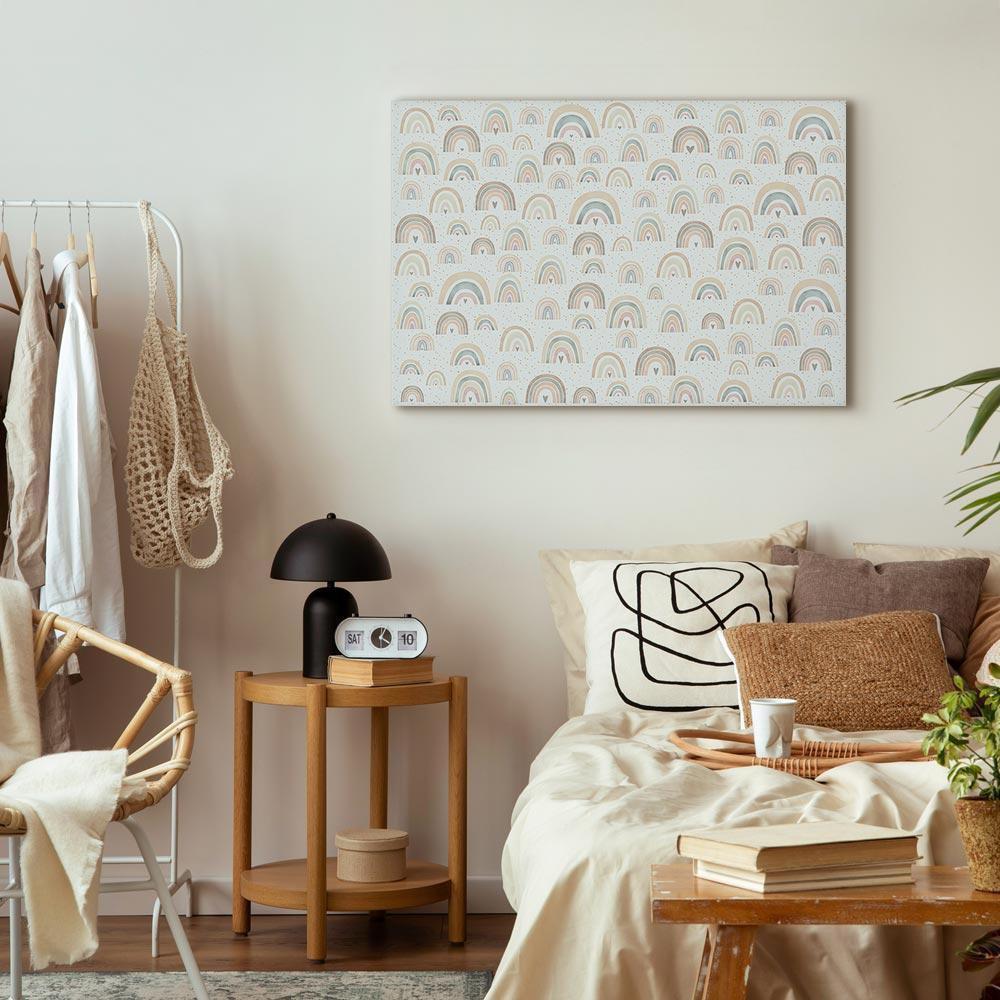 Leinwandbild - Spring - Pastel Rainbows with Hearts on a Rainy Day
