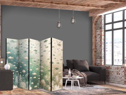 Paravent - Fish and Diverse Vegetation - A Group of Fish in Pastel Muted Colors Among Oceanic Vegetation Artgeist
