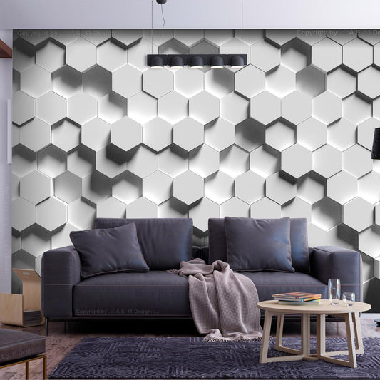 Fototapete „Hexagon 3D“ – Geometrische Eleganz für dein Zuhause