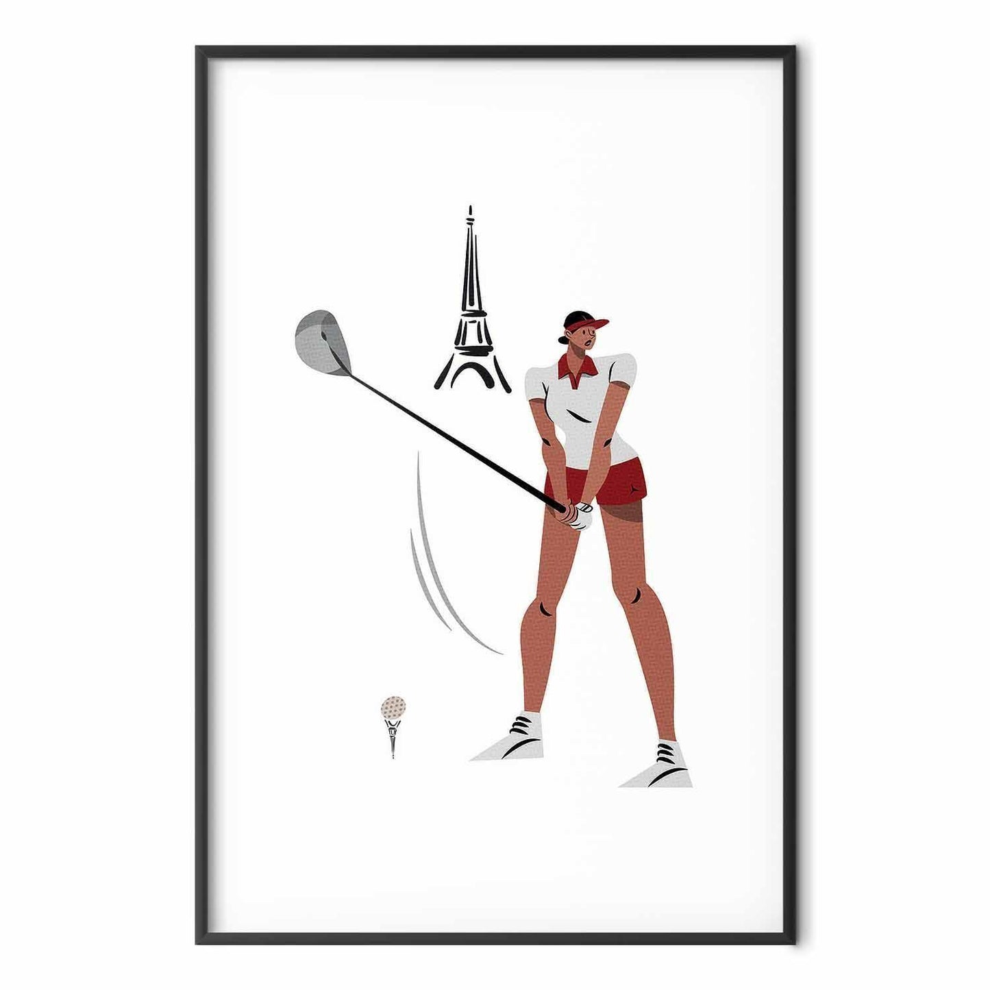 Poster - Illustration of a Female Golfer with the Eiffel Tower in the Background