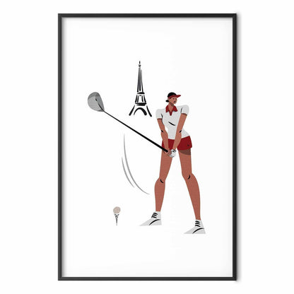 Poster - Illustration of a Female Golfer with the Eiffel Tower in the Background