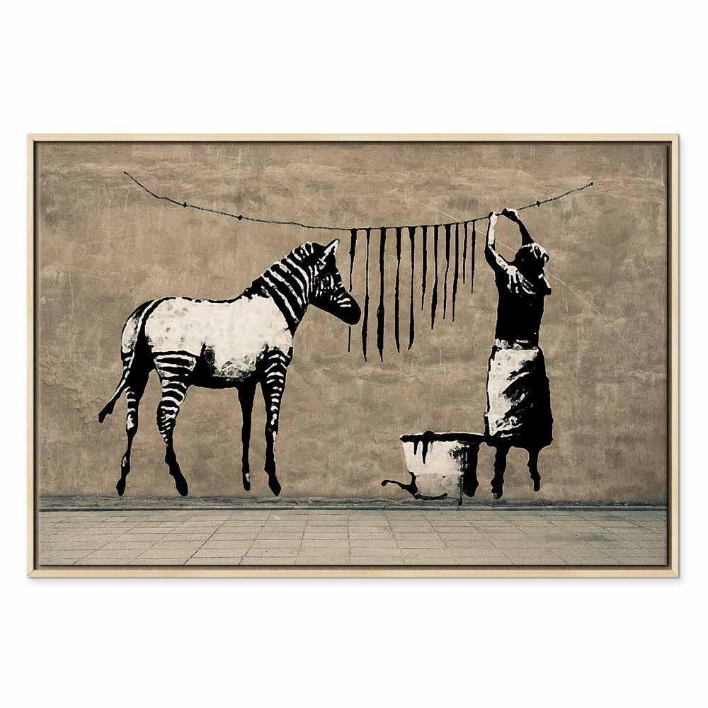 Leinwandbild Banksy Zebra wird gewaschen – Street Art auf Beton