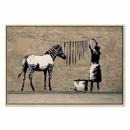 Leinwandbild Banksy Zebra wird gewaschen – Street Art auf Beton