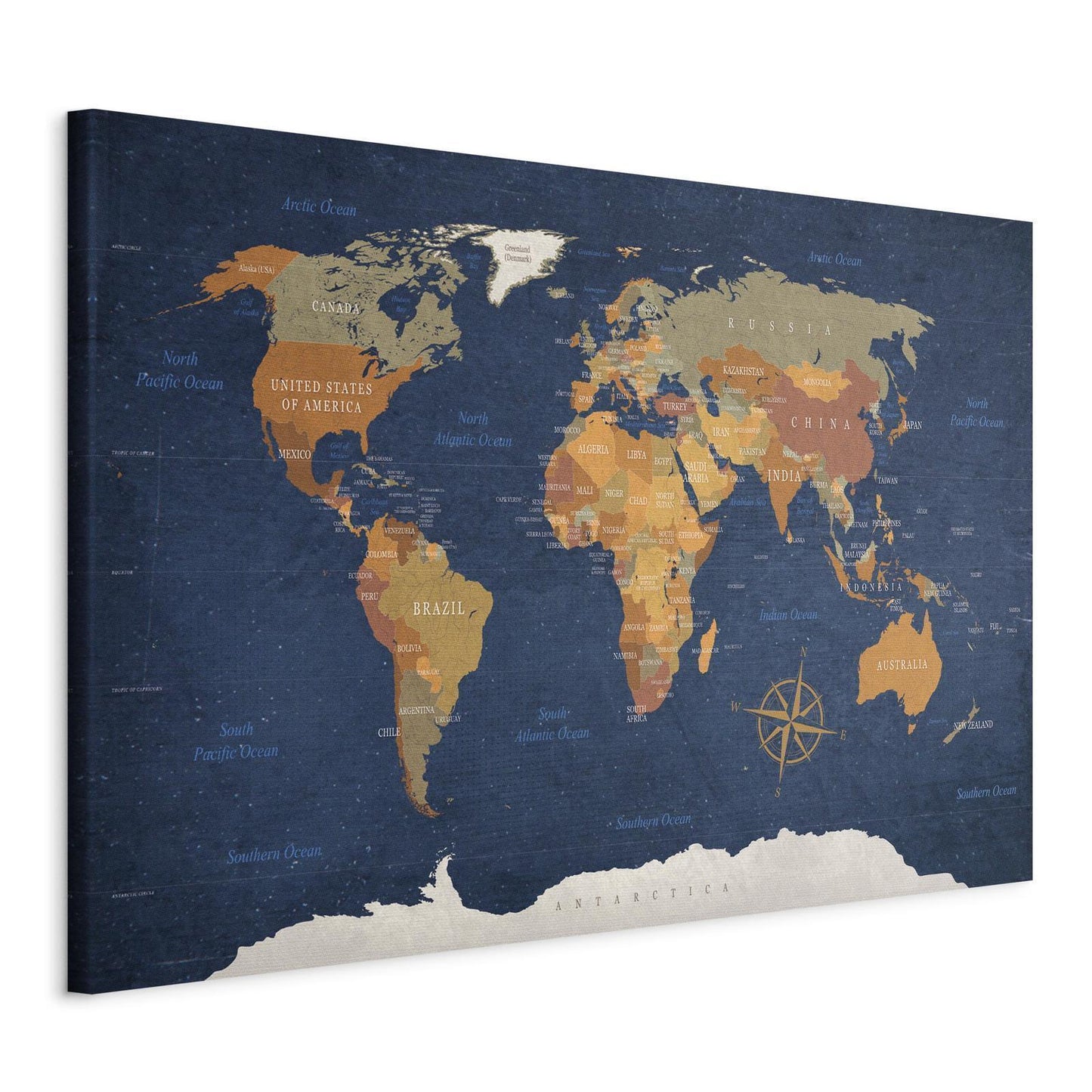 Leinwandbild - World Map: Ink Oceans Artgeist