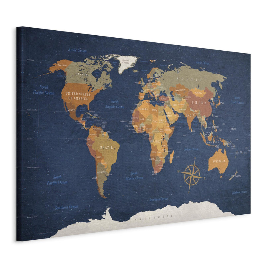 Leinwandbild - World Map: Ink Oceans Artgeist