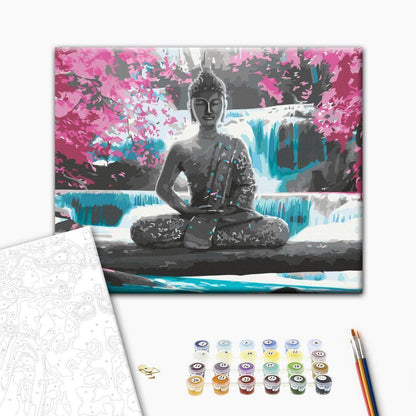 Malen nach Zahlen - Buddha and Waterfall