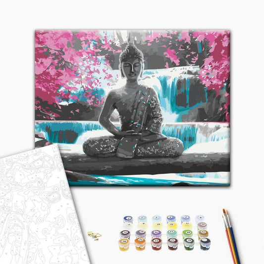 Malen nach Zahlen - Buddha and Waterfall