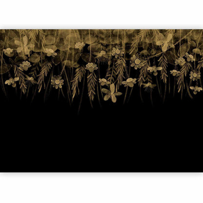 Fototapete - Nature landscape - black abstract nature motif with flowers in sepia Artgeist