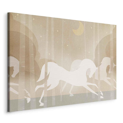 Leinwandbild - Moon Horses - Horses Galloping Among Trees on a Starry Night Artgeist