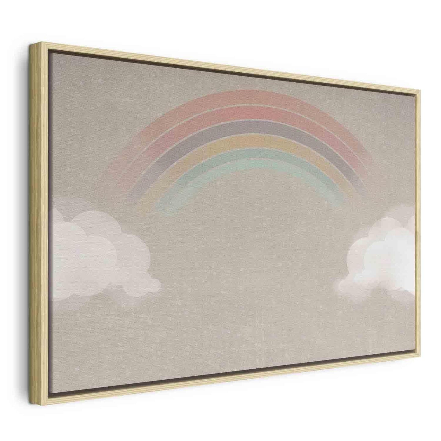 Leinwandbild - Rainy June - Colorful Rainbow Emerging from Clouds on a Bright Background Artgeist