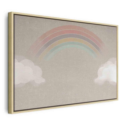 Leinwandbild - Rainy June - Colorful Rainbow Emerging from Clouds on a Bright Background Artgeist