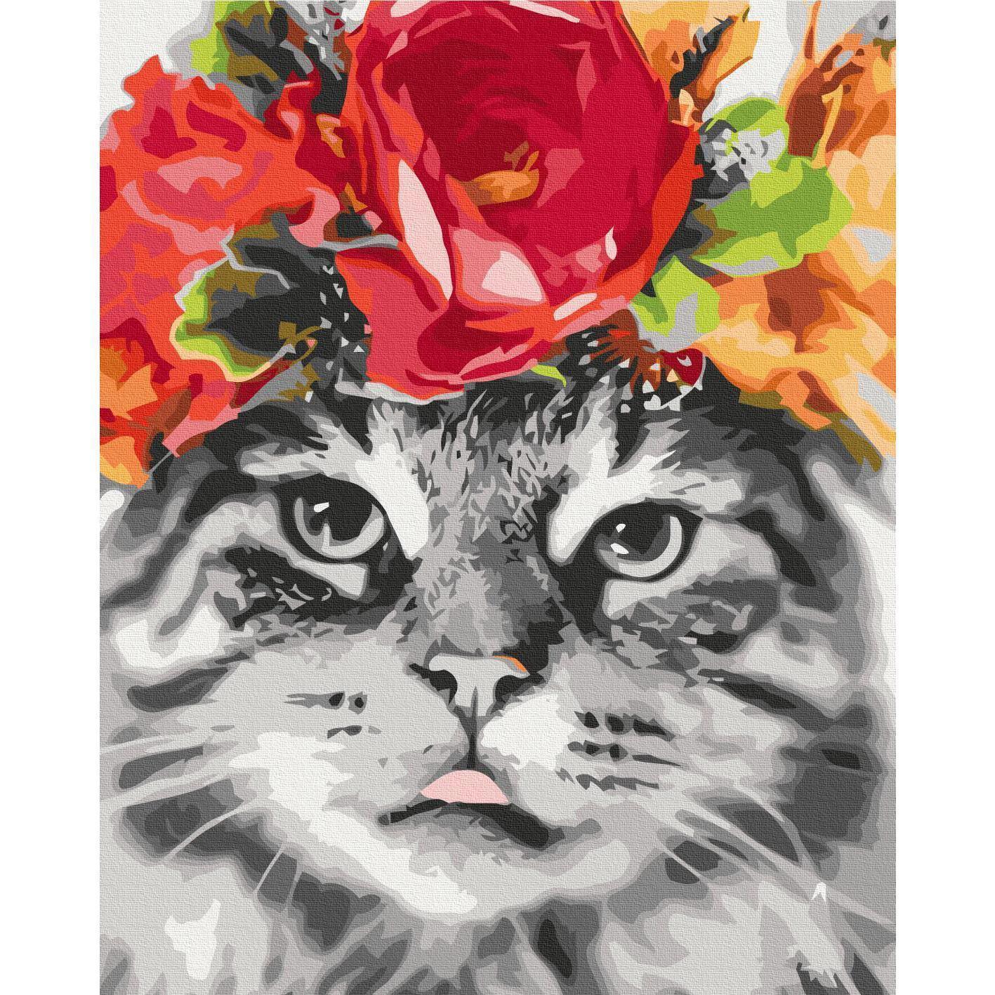 Malen nach Zahlen - Cat With Flowers
