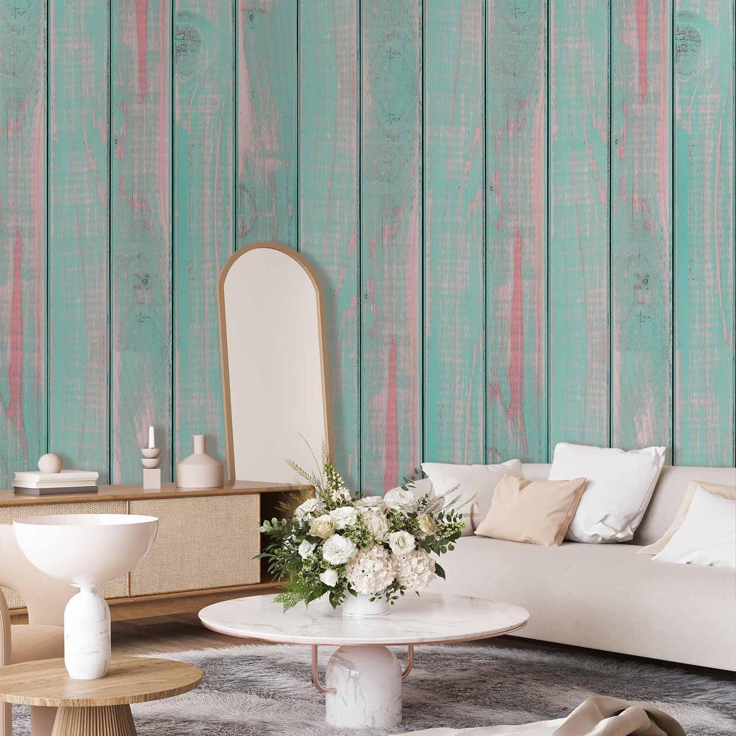 Tapete - Pfefferminzwolken - Modern Holz-Optik