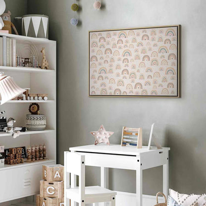 Leinwandbild - Spring - Pastel Rainbows with Hearts on a Rainy Day