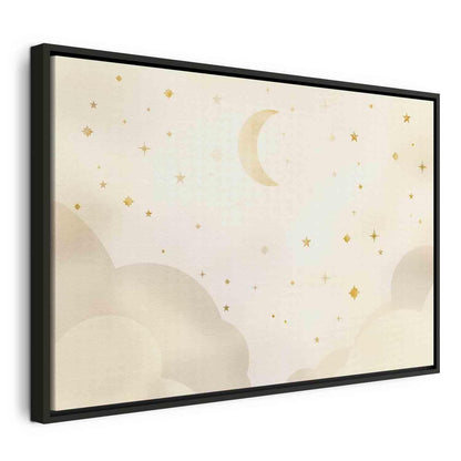 Leinwandbild - Bright Night - Moon Accompanied by Many Stars on a Light Background Artgeist