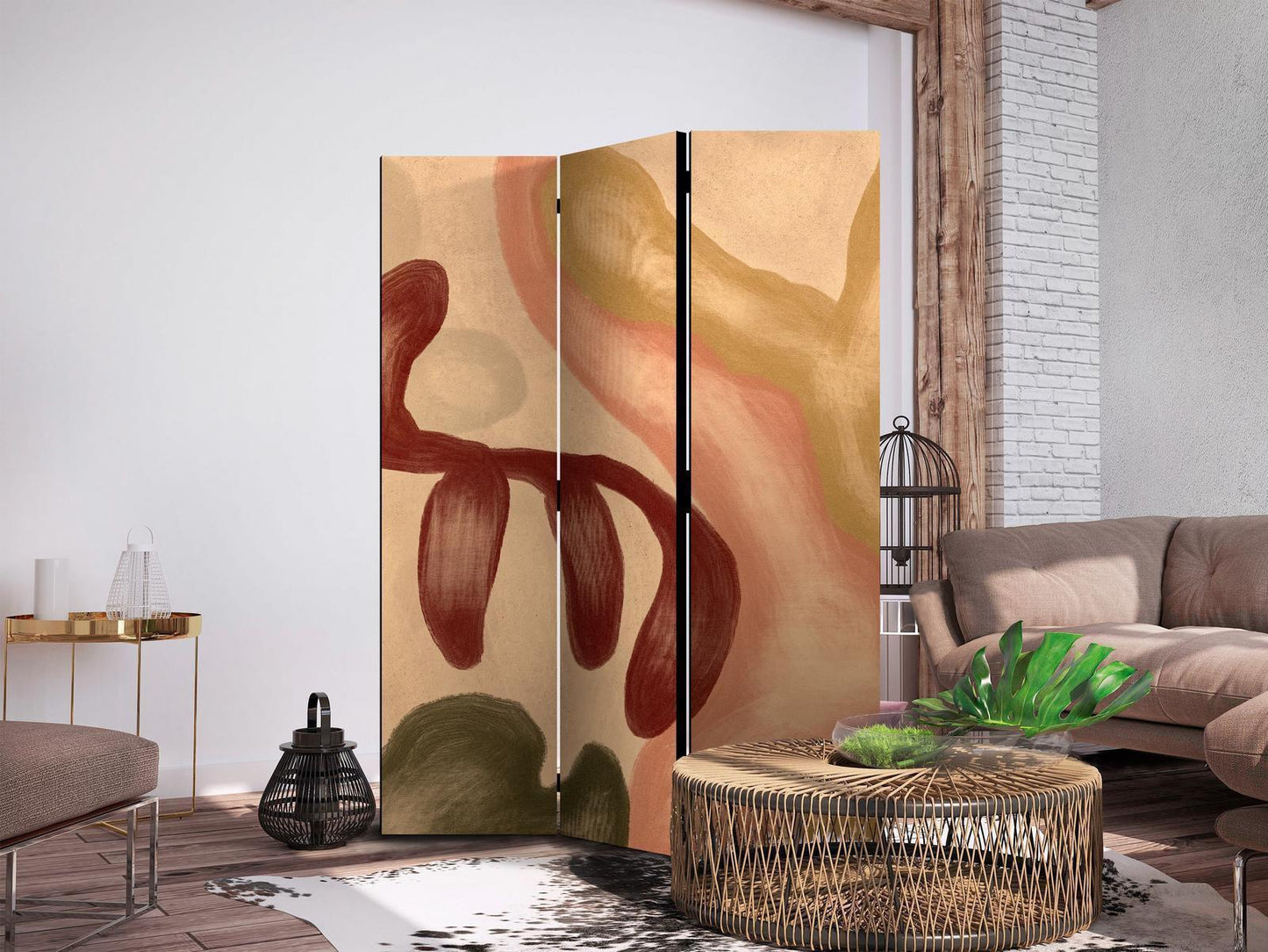Paravent - Worn Figures - Shapes in Lime Wash Technique in Warm Colors Artgeist