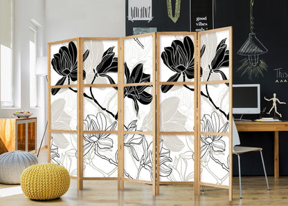 Japanischer Paravent - Black and White Flowers II Artgeist