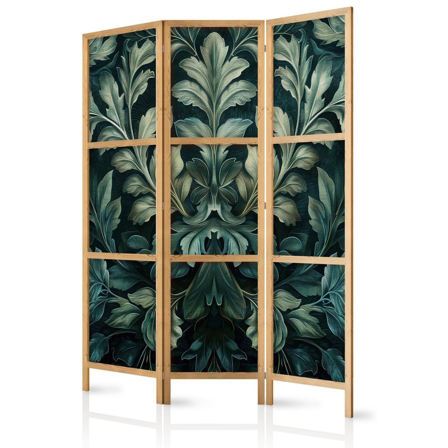 Japanischer Paravent - Dark Green Victorian Leaves - Botanical Carved Composition Artgeist