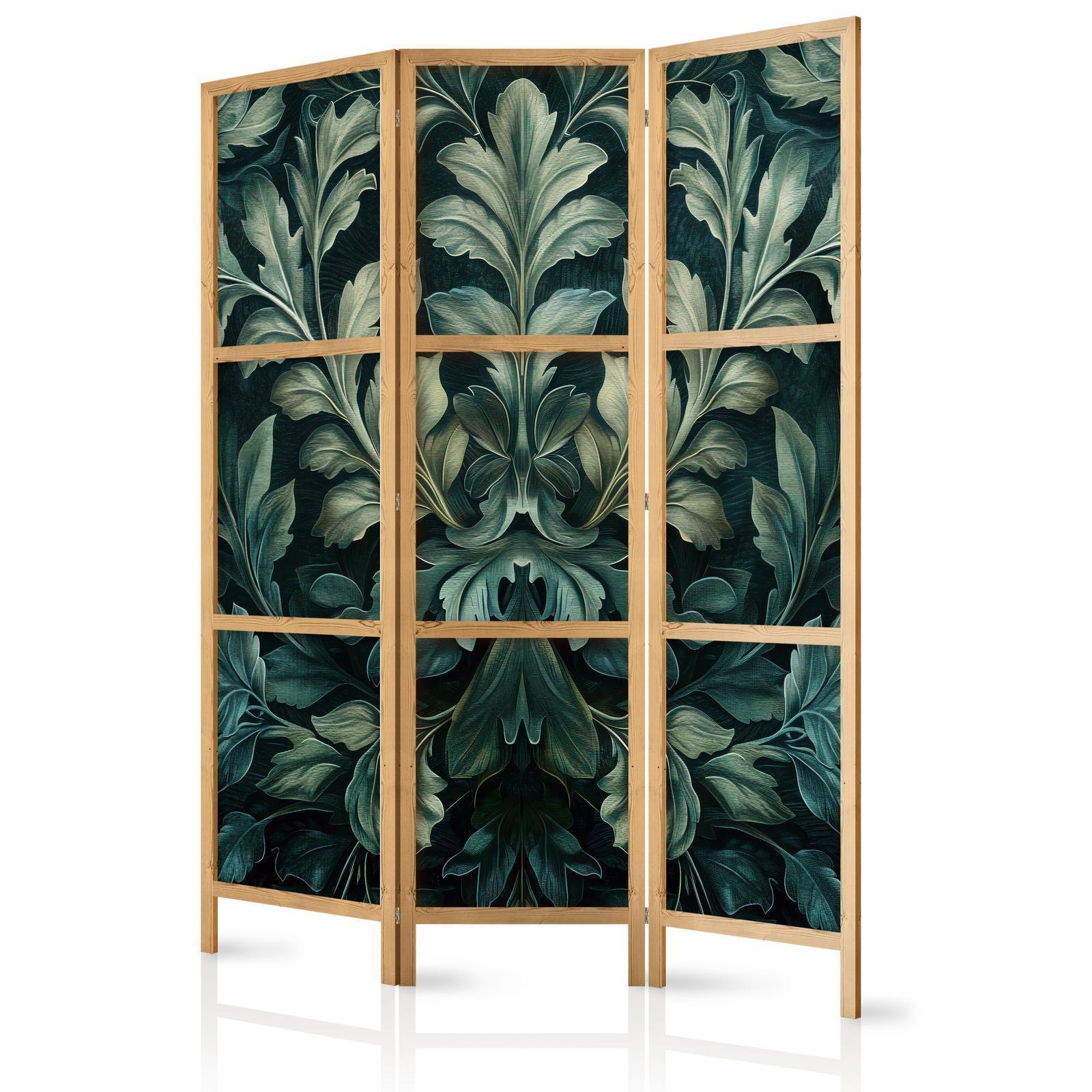Japanischer Paravent - Dark Green Victorian Leaves - Botanical Carved Composition Artgeist