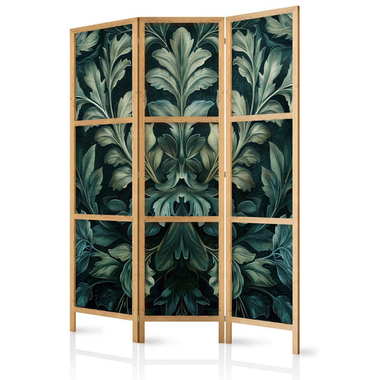 Japanischer Paravent - Dark Green Victorian Leaves - Botanical Carved Composition Artgeist