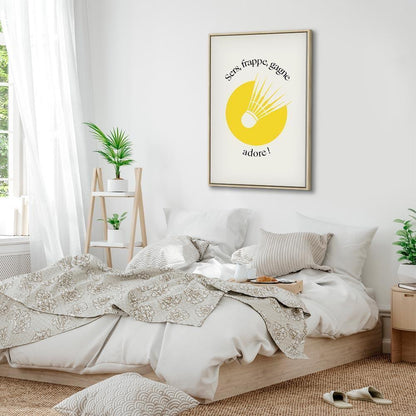 Leinwandbild - Badminton Shuttlecock on a Yellow Circle Background