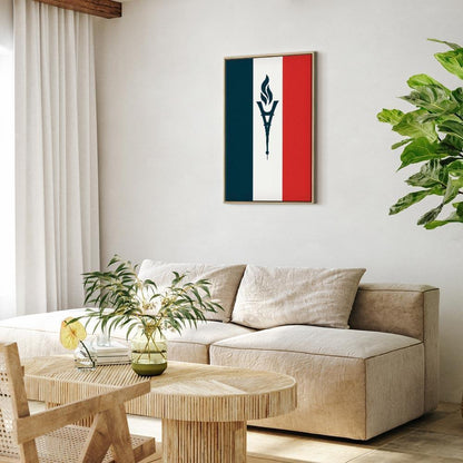 Leinwandbild - Torch Against the Backdrop of the French Flag