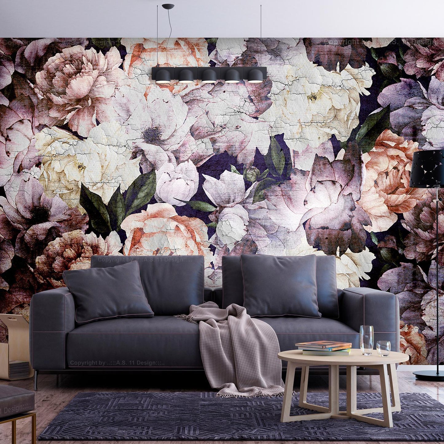 Fototapete - Plant motif with peonies in a garden - retro style flower background Artgeist