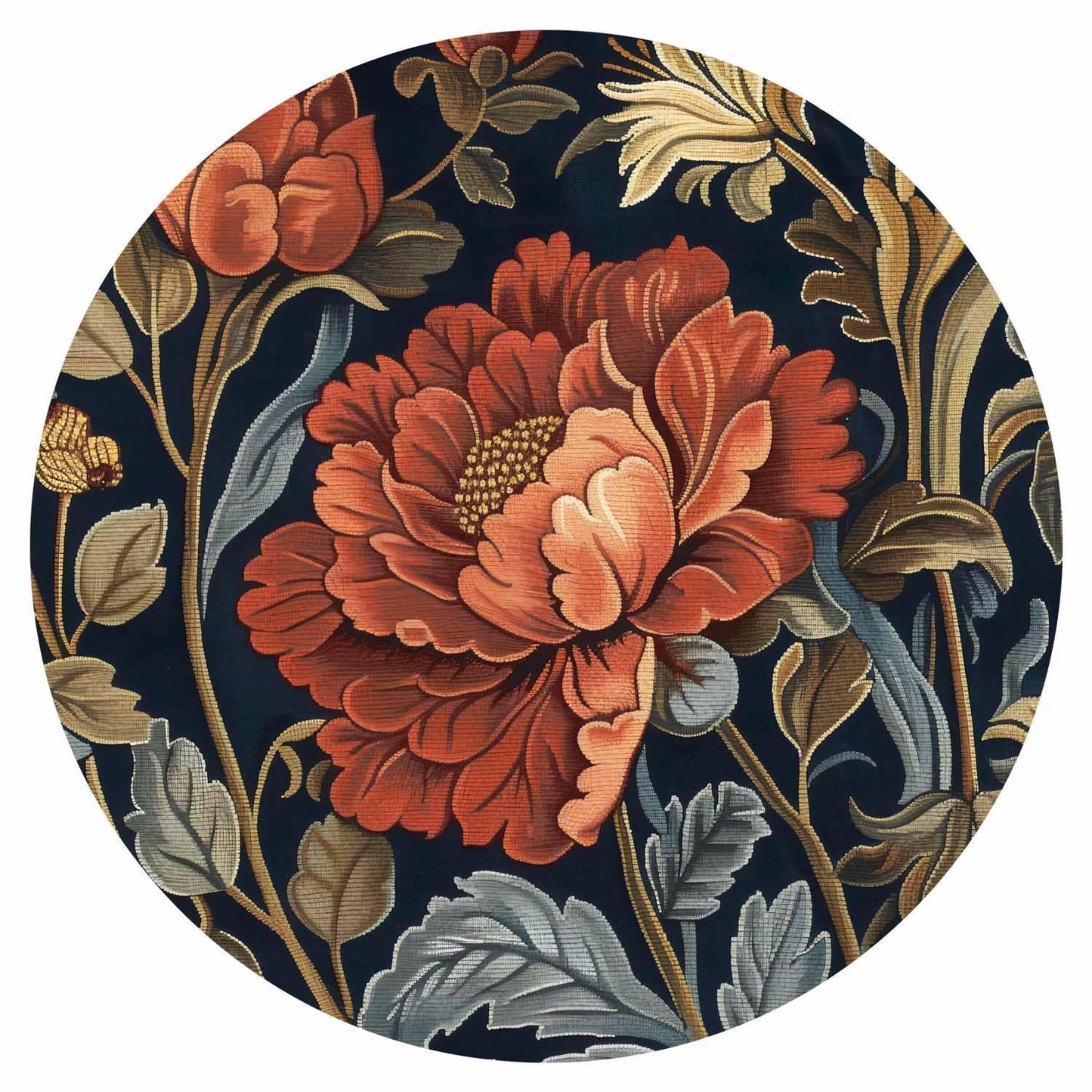 Runde Fototapete - Tapestry-style large retro flowers